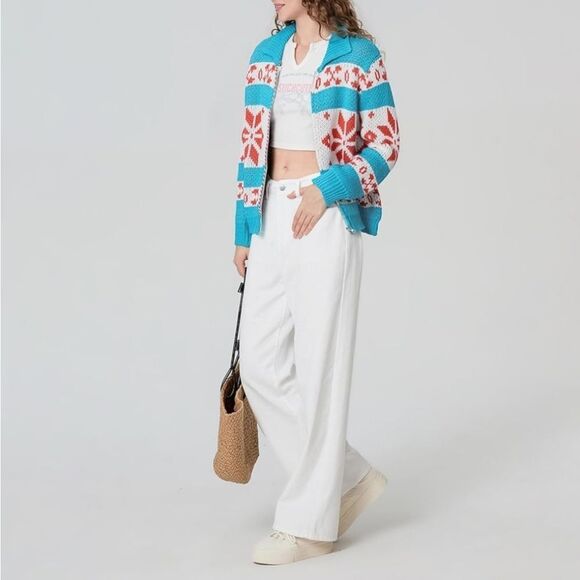 Bailey Rose Cardigan Sweater zip up Size Small blue/white NWT in package - Picture 3 of 9